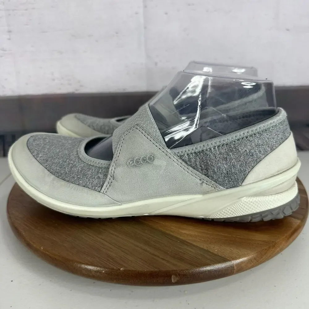 Ecco Mary Jane Shoe Womens 7 Gray Comfort Cushion Biom Flat Slip on Leather - Picture 6 of 14